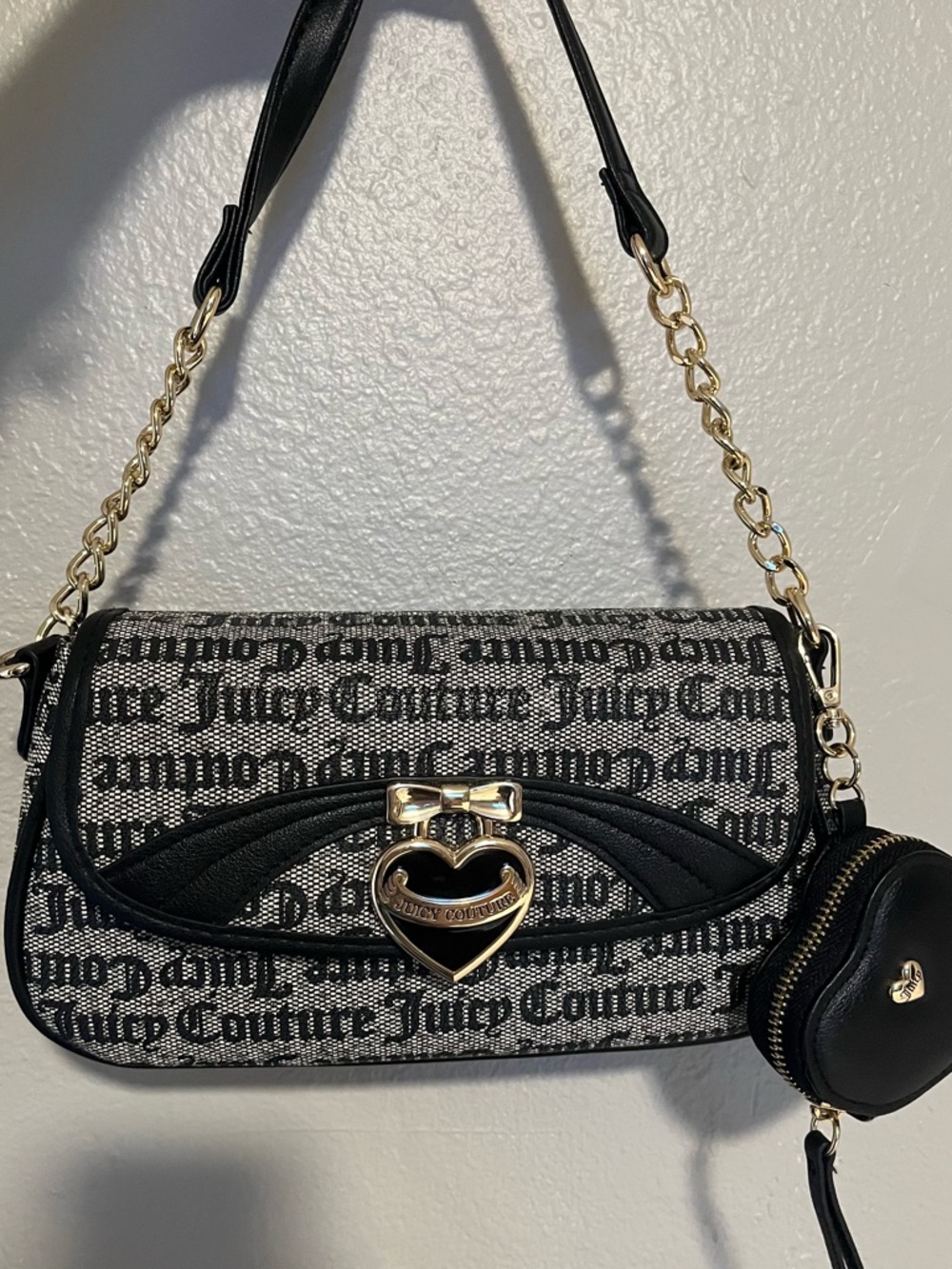 Juicy Couture Black & gray shoulder Bag comes with juicy heart charm